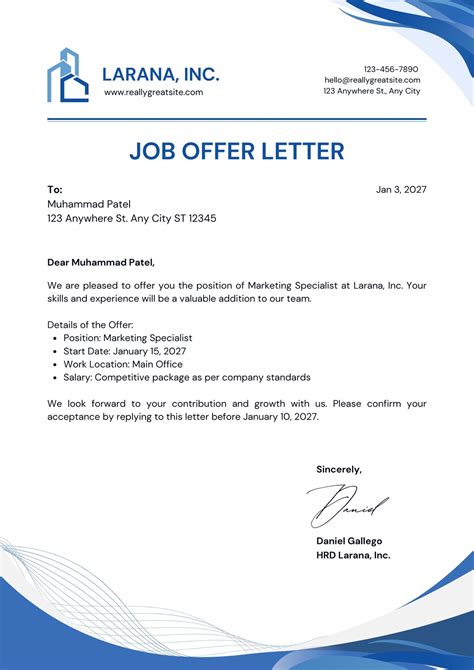 Employment Offer Letter Template For Business Protection
