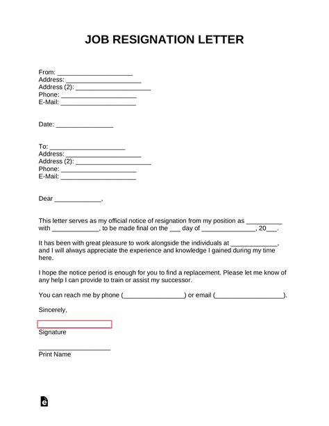 Employment Resignation Letter Template