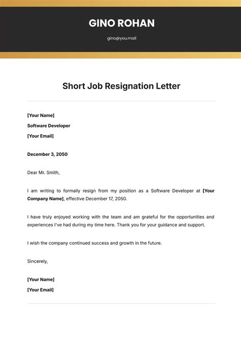 Employment Template Short Resignation Letter