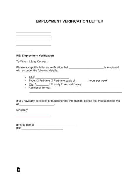 Employment Verification Letter Free Template