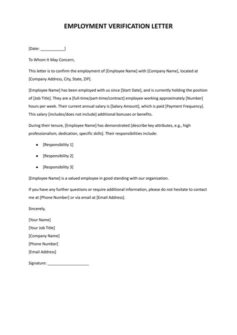 Employment Verification Letter Template Word