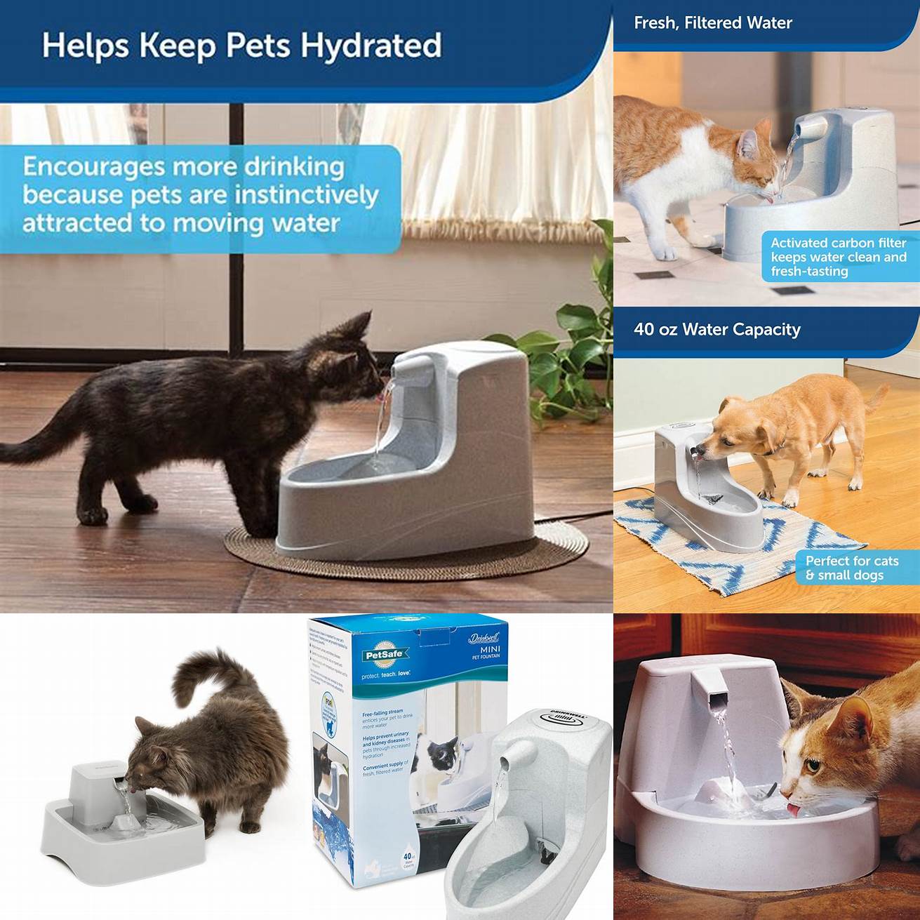 Encourages hydration The continuous circulation of water can attract pets to drink more often promoting proper hydration