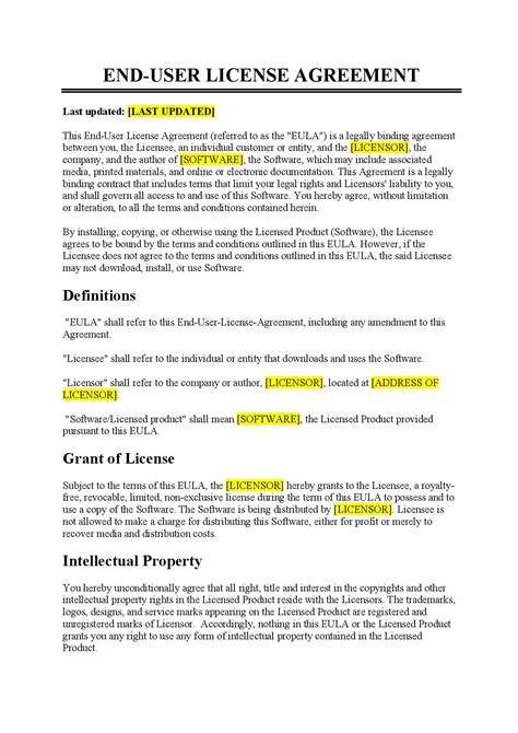 End User Licence Agreement Template