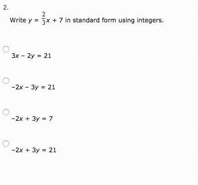 Equation In Standard Form Using Integers