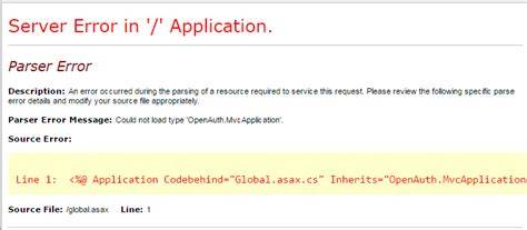 Error Could not load type MvcApplication