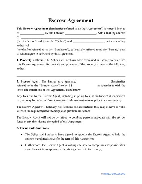 Escrow Agreement Template