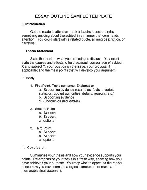 Essay Outline Format Template