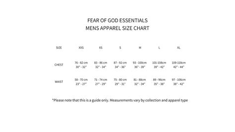 Essentials Shorts Size Chart