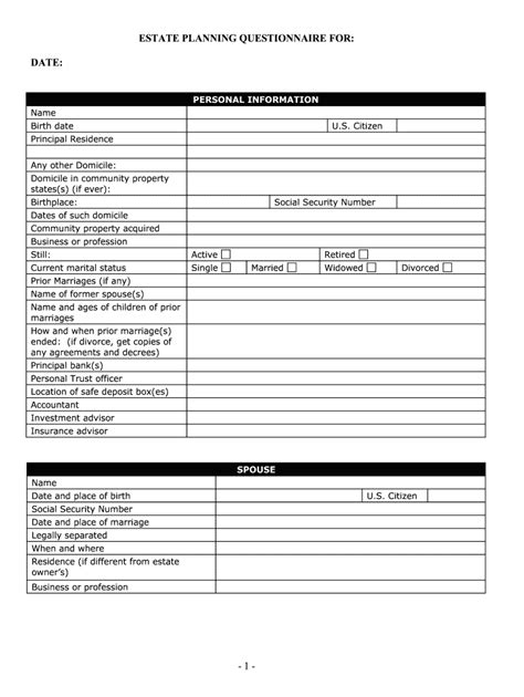 Estate Planning Questionnaire Template