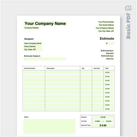 Estimate Templates Free