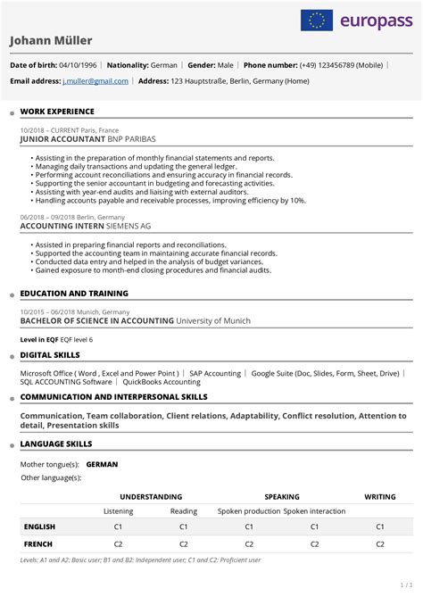 Euro Pass Cv Template