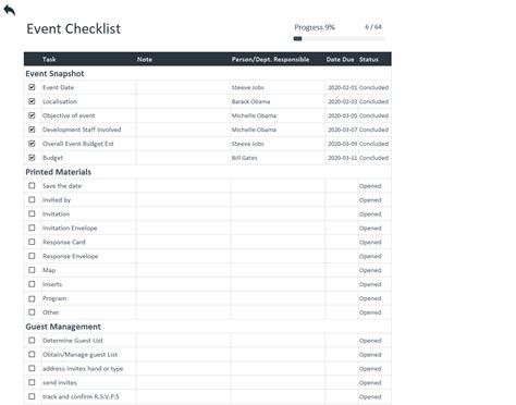 Event Checklist Template Excel