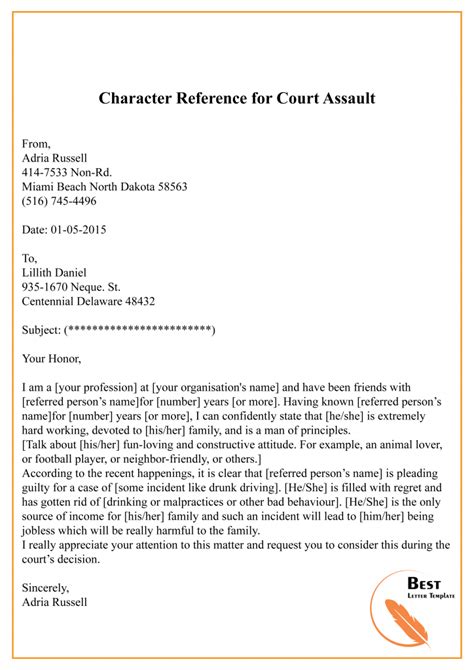 Example Character Reference For Court Template
