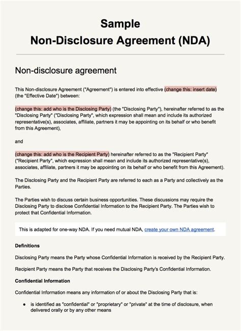 Example Nda Template