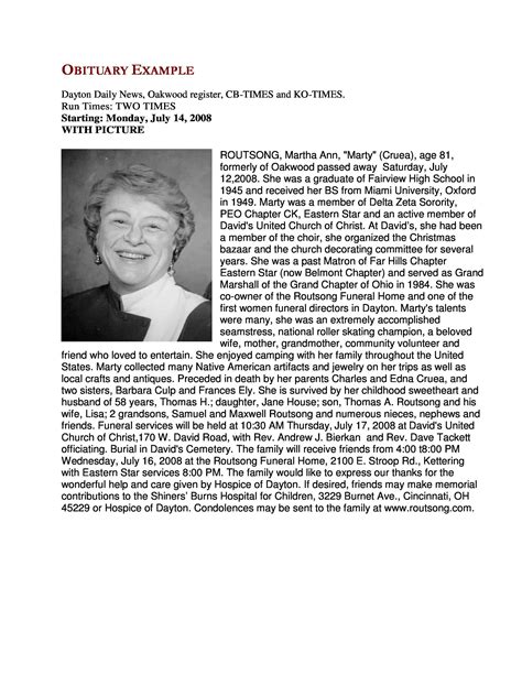 Example Obituary Template