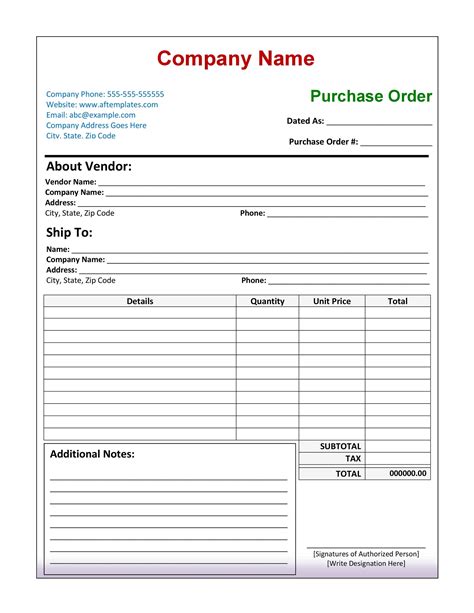 Example Purchase Order Template