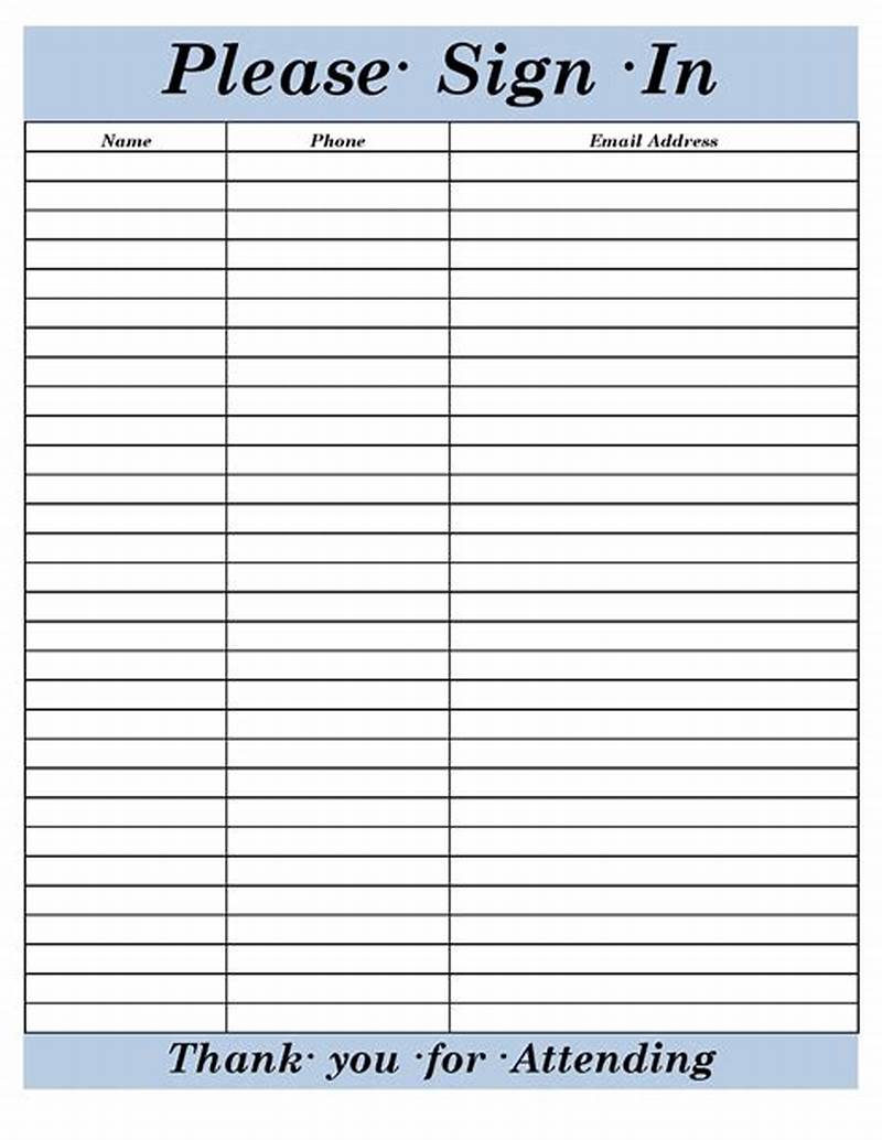 Example Sign In Sheet Template