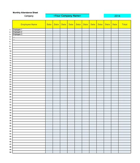 Excel Attendance Sheet Template