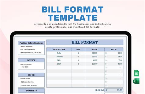 Excel Bill Format Template