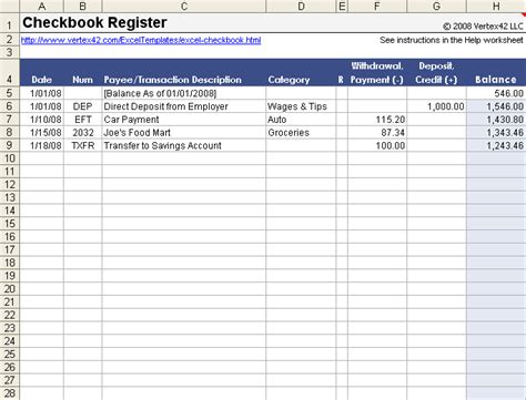 Excel Checkbook Register Template Free
