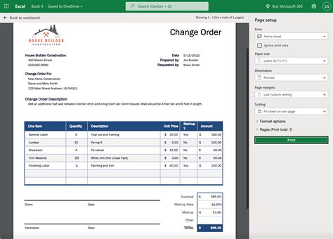 Excel Construction Change Order Template