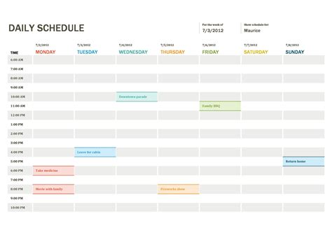 Excel Day Schedule Template