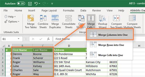 Excel Merge Columns