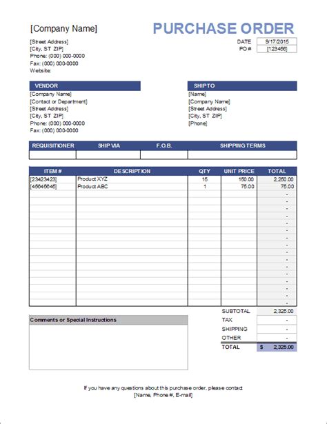 Excel Po Template