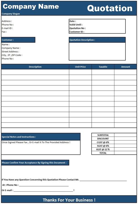 Excel Quotation Template
