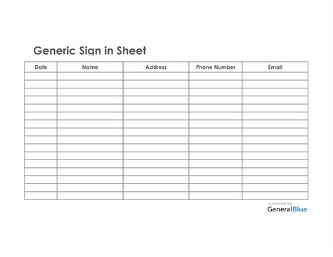 Excel Sign In Sheet Template