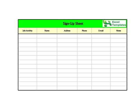 Excel Sign Up Sheet Template