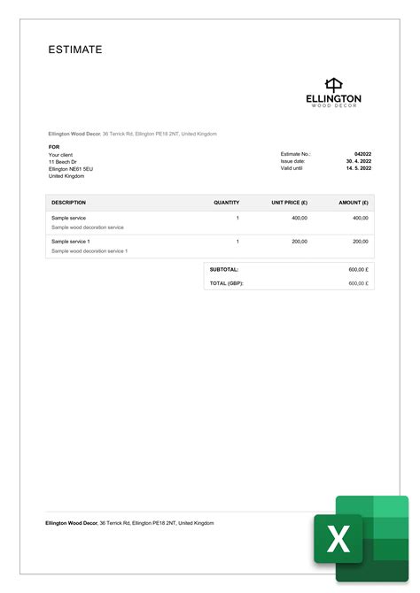 Excel Template Estimate
