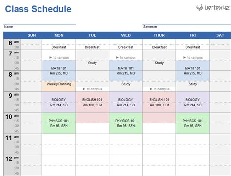 Excel Template For Class Schedule