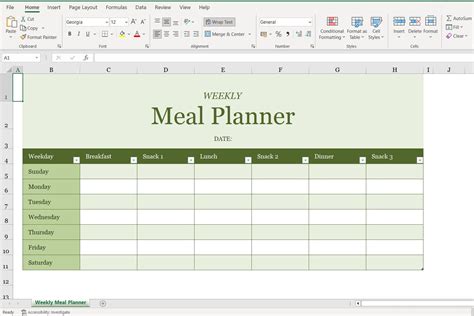 Excel Template Meal Planner