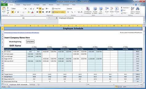 Excel Template Work Schedule