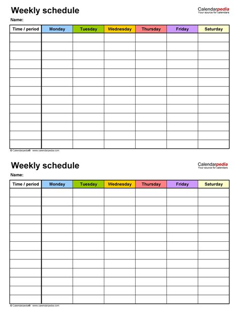 Excel Weekly Schedule Template Printable