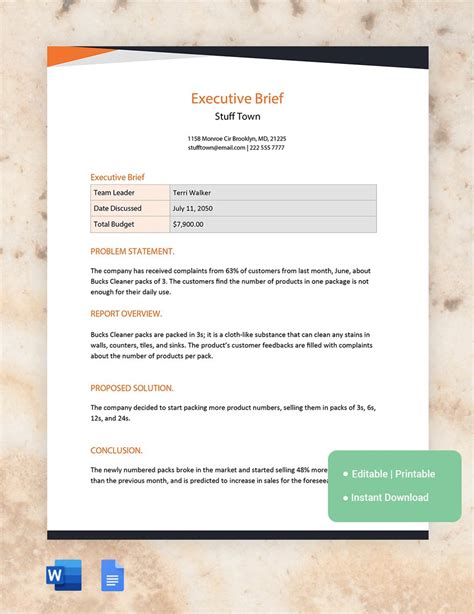 Exec Briefing Template
