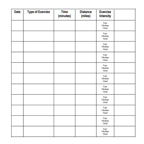 Exercise Diary Template