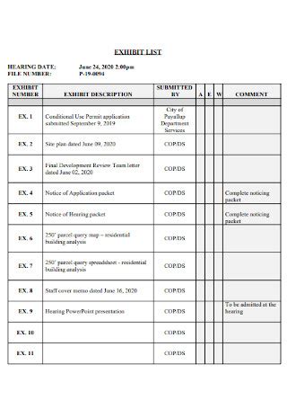 Exhibit List Template