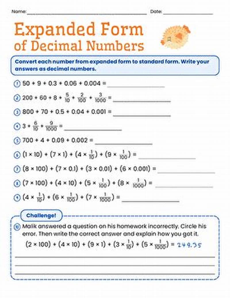 Expanded Form Of Decimal Numbers Worksheet