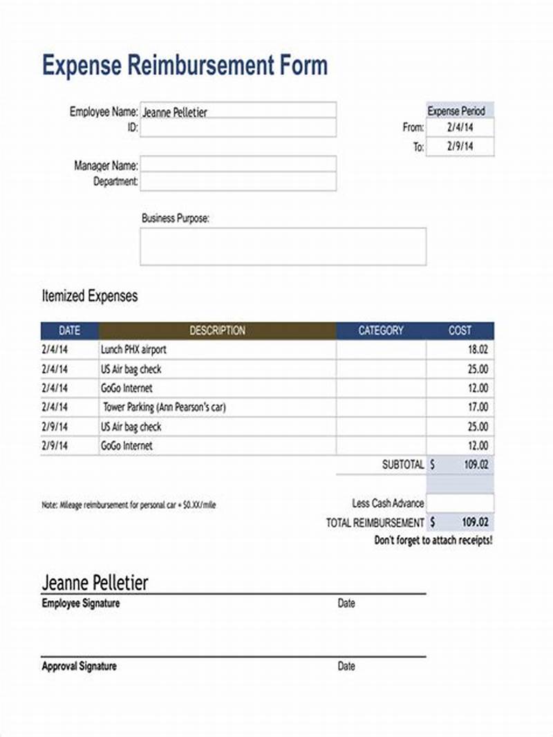 Expense Reimbursement Form Examples