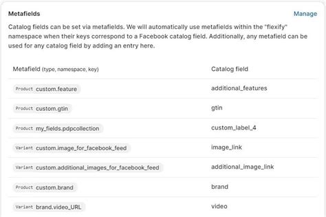 Facebook Catalog Fields