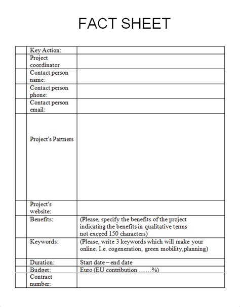 Fact File Template Word