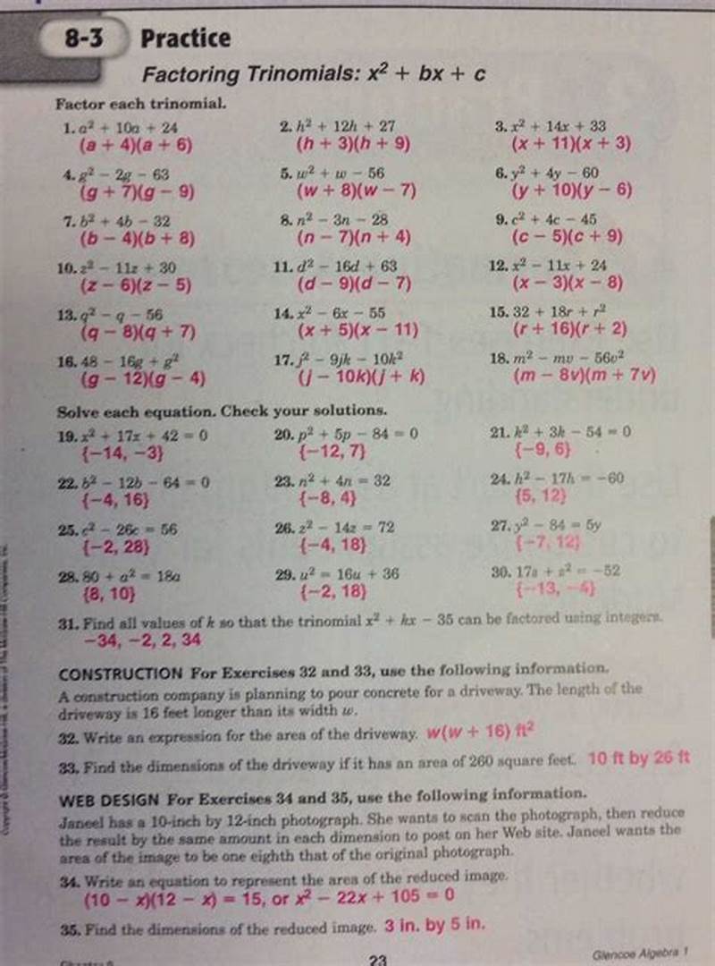 Factoring Practice Coloring Answer Key