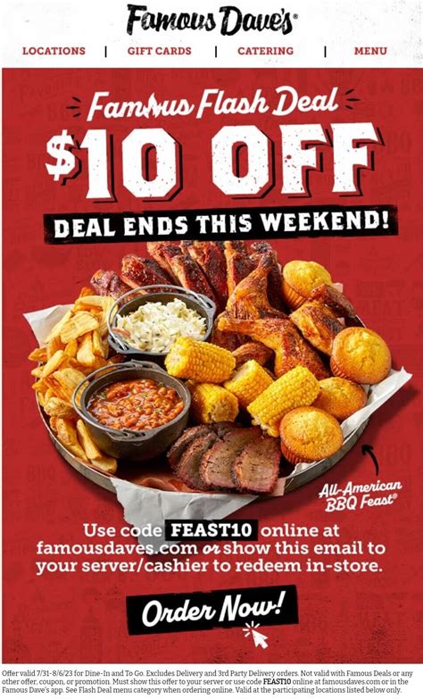 Famous Daves 10 Off 30 Printable