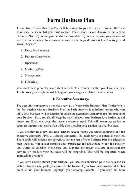 Farm Business Plan Template Free