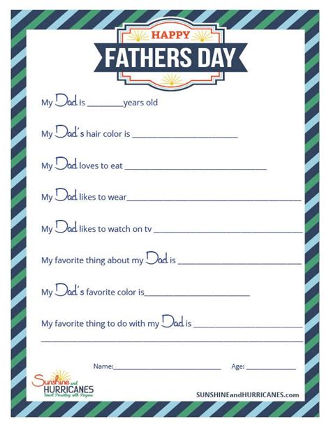 Father's Day Questions For Kids Free Printable