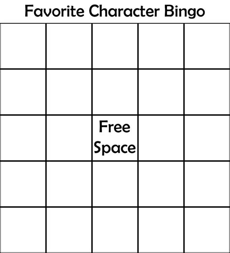 Favorite Character Bingo Template