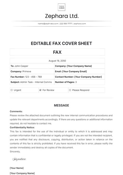 Fax Sheet Template