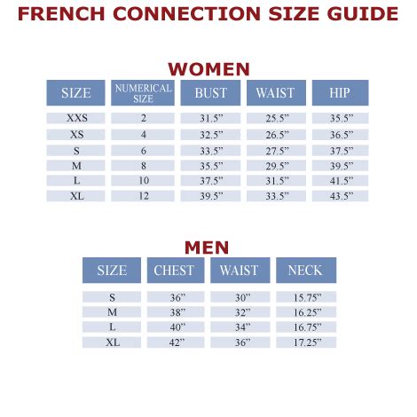 Fcuk Size Chart
